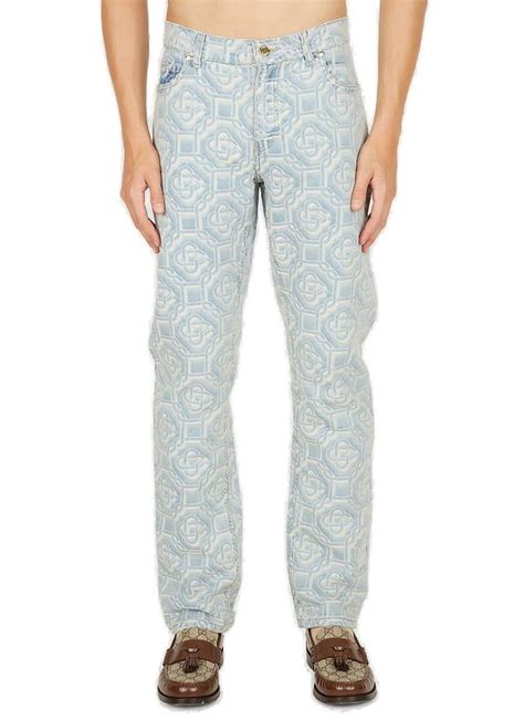 Casablanca Monogram Jacquard Straight Leg Jeans In Blue Modesens