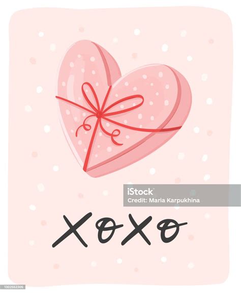 Hugs And Kisses Valentines Day Hand Drawn Greeting Card Stock