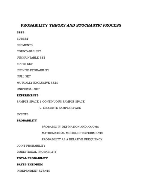Probability Theory and Stochastic Proces Unit One Theory | PDF | Set ...