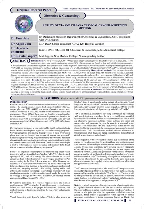 PDF A STUDY OF VIA AND VILI AS A CERVICAL CANCER SCREENING METHOD