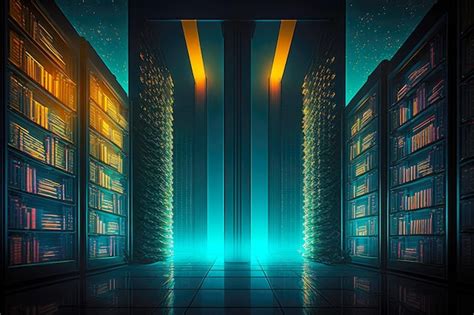 Premium Photo Illuminated Book Stacks In Room Of Futuristic Library