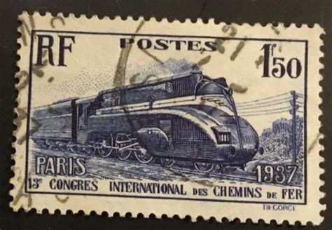 TIMBRE FRANCE OBLITÉRÉ N340 de 1937 CONGRES INTERNATIONAL DES CHEMINS