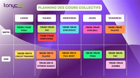 Planning Cours Collectif Septembre Tonycfit