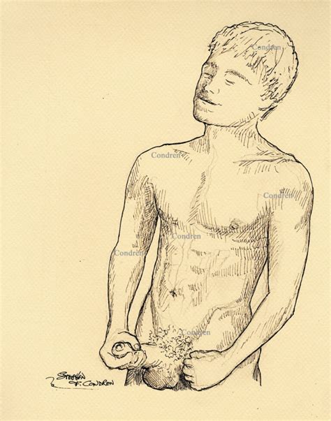 Nude Boy Jacking Off Pen Ink Figure Drawing Gay Fine Art