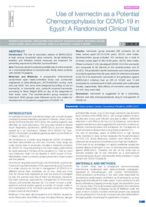 (PDF) Use of Ivermectin as a Potential Chemoprophylaxis for COVID-19 in ...