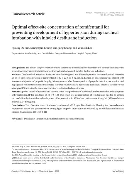 PDF Optimal Effect Site Concentration Of Remifentanil For Preventing