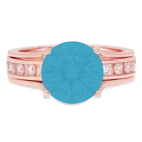 Clara Pucci 18K Rose Gold Round Cut 3Ct Simulated Turquoise Engagement