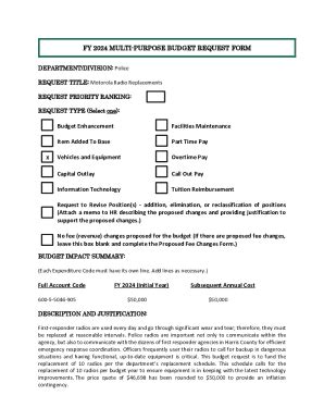 Fillable Online FY 2024 MULTI PURPOSE BUDGET REQUEST FORM Budget