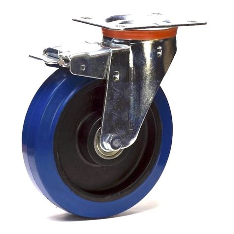 Roulette pivotante à frein caoutchouc EASYROLL BLEU élastique 160 mm