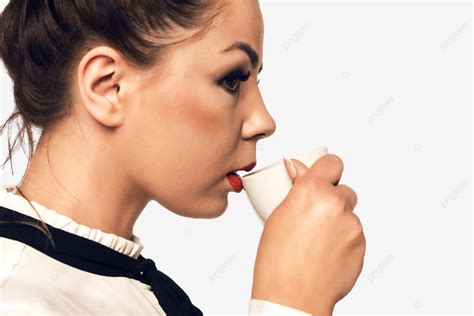 Woman Drinking Coffee Restaurant Aromatic Barista Coffee Attractive Brunette PNG Transparent