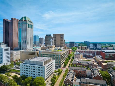 Aerial Of Downtown Columbus Ohio Office Buildings And Apartments Stock