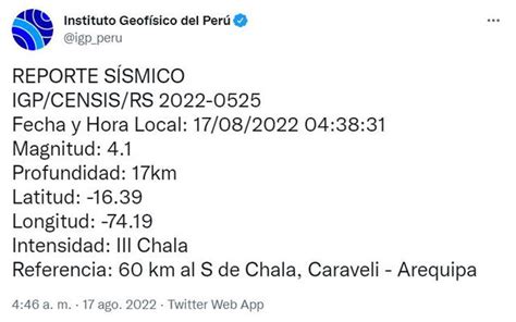 Temblor en Arequipa HOY 17 de agosto de 2022 dónde fue el epicentro