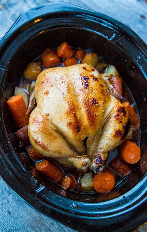 Crockpot Honey Garlic Whole Chicken And Vegetables Roast A Whole Chicken In Your C Crockpot