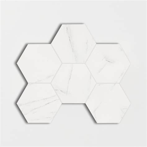 Carrara Honed Hexagon Marble Look Porcelain Mosaic Marble