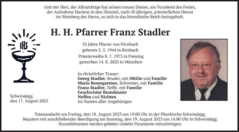 Traueranzeigen Von Franz Stadler Trauer Merkur De