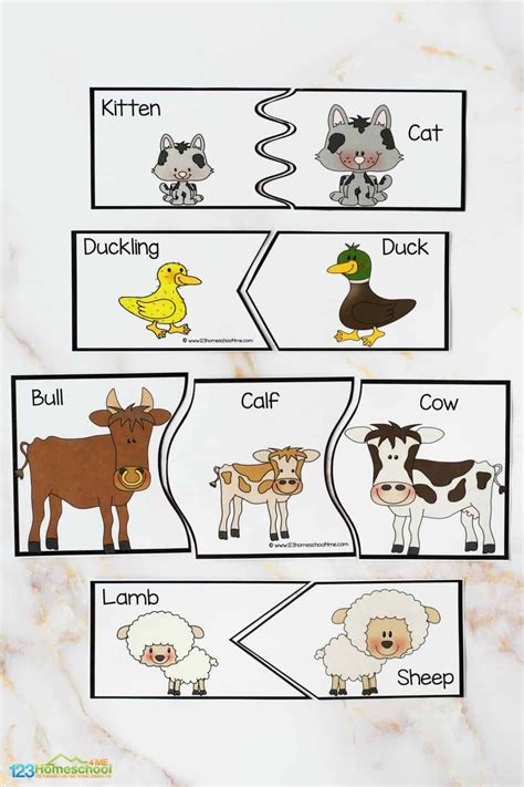 FREE Farm Animals and their Babies Printables Puzzles Activities | Animal activities for kids ...