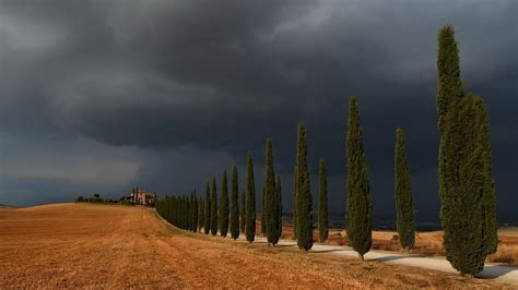 3840x2160 Nature Landscape Mountains Clouds Trees Tuscany Italy Sunset