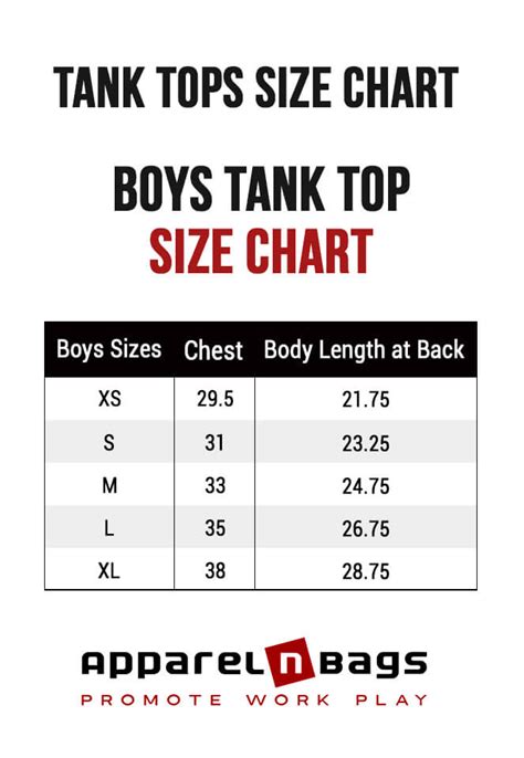 Tank Top Size Chart And Measurements Guide Apparelnbags