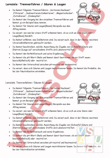 Arbeitsblatt Lernziele Zum Test Trennverfahren Und S Uren Laugen