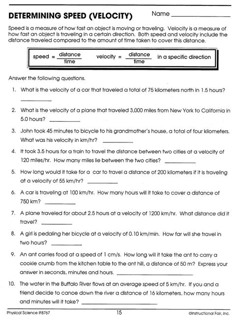 Determining Speed Velocity Worksheet Worksheets Velocity Answers