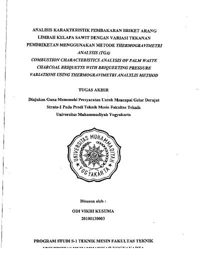 Analisis Karakteristik Pembakaran Briket Arang Limbah Kelapa Sawit