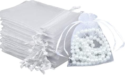 Intckwan 100 Pcs White Organza Bags Medium Organza Bags 10x15cm