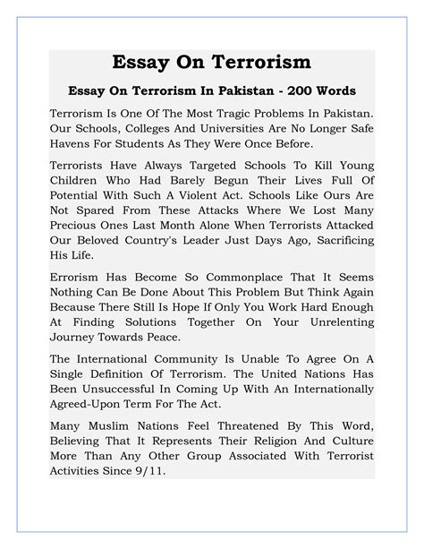 Solution Write Essay On Terrorism Studypool