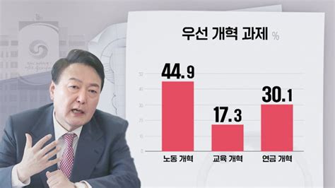 [여론조사] 3대 개혁 중 노동 44 9 ＞연금 30 1 ＞교육 17 3 우선순위