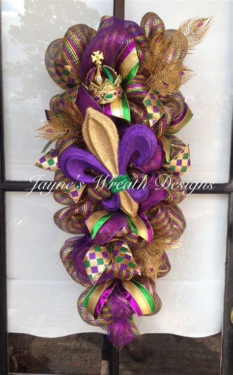 Custom Order Mardi Gras Door Swag With Fleur De Lis Crown And Diamond