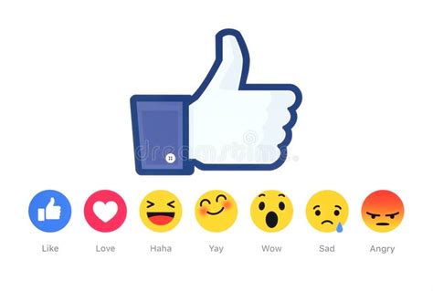 Facebook Like Button And Empathetic Emoji Reactions Editorial Stock