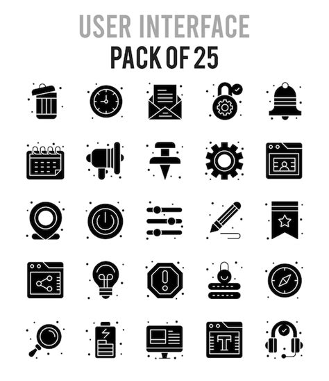 25 benutzeroberflächen glyphen icon pack vektorillustration Premium