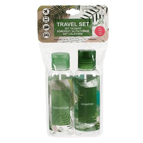 Set De 2 Sticle De Voiaj Model Cu Frunze Tropicale 100 Ml Plastic