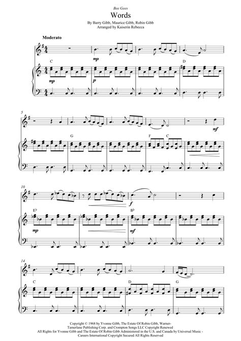 Words Arr Kaiserin Rebecca By Bee Gees Sheet Music For French Horn And Piano At Sheet Music