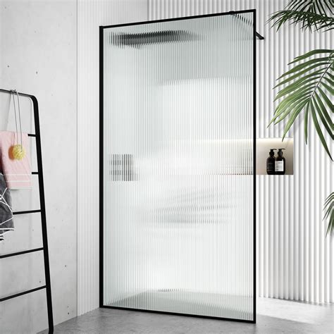 Munich Fluted Effect Matt Black Framed Easy Clean 8mm Wet Room Shower Glass Panel 1200mm