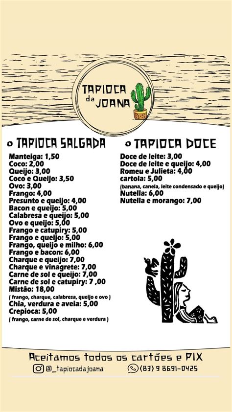 Menu em Tapioca da Joana pub Bar João Pessoa