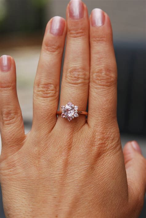 Snowflake Ring Sapphire Engagement Ring Round Peach Sapphire Etsy