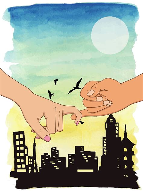 Watercolor Couple Promise Cityscape View Pinky Promise Pinky Swear I