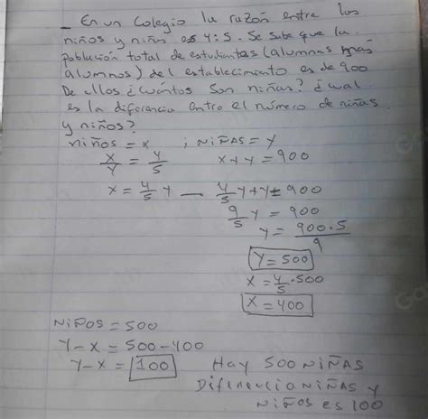 Solved Os Propuestos En Un Colegio La Raz N Entre Los Ni Os Y Ni As