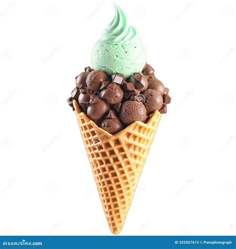 Mint Chocolate Chip Ice Cream Cone With Scoops Of Refreshing Mint Ice