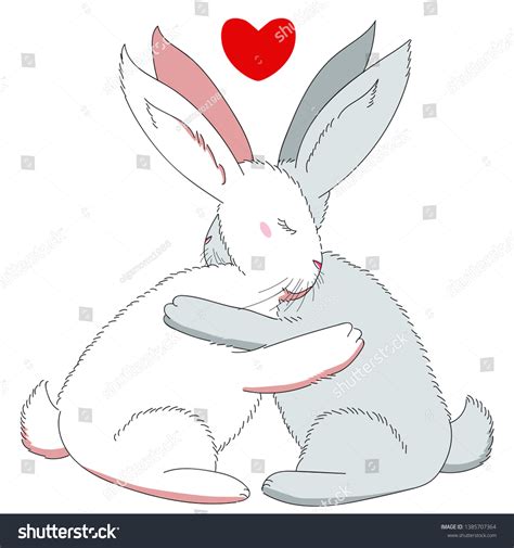 Two Bunnies Hug Each Other Their Stock Vector (Royalty Free) 1385707364 ...