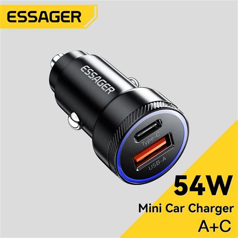 Jual Essager Pengisi Daya Mobil 54W USB Pengisi Daya Mobil Tipe C