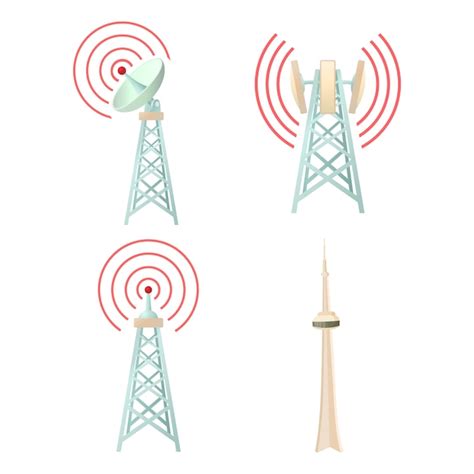 Conjunto De Iconos De La Torre De Comunicaci N Tele Vector Premium