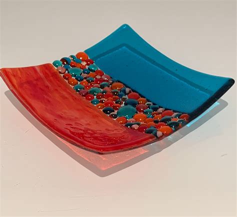 Fused Glass Dish In Red And Turquoise Etsy In 2023 Fused Glass