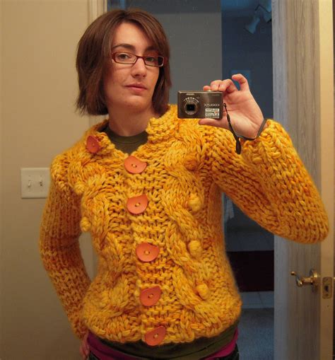 Unusual Unique Bulky Ravelry Cardigans Button Big Yellow People