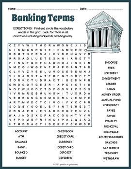 FREE Banking Terms Word Search Puzzle Worksheet Activity By Puzzles To