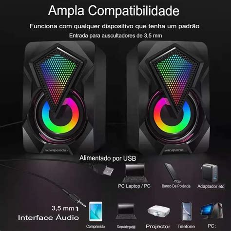 Caixa de Som Speakers Multimídia Led RGB Knup CEG Informática