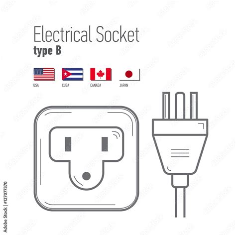 Switches And Sockets Set Type B AC Power Sockets Icons Thin Line