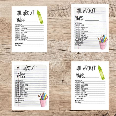 Teacher Tteacher Favorite Things Printable Form Bundleteacher