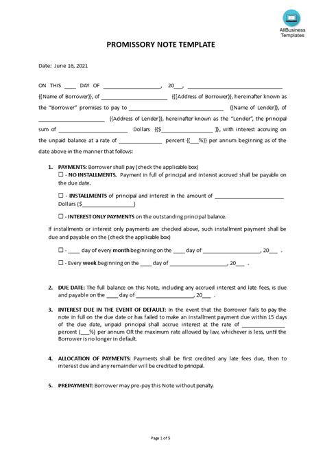 Promissory Note Loan Template Artofit