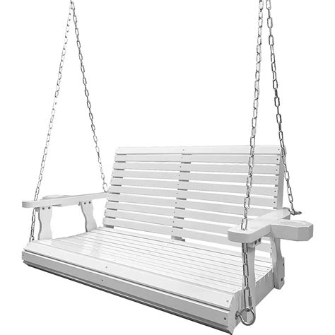 Wooden Porch Swing Seater Bench Swing With Cupholders Hanging